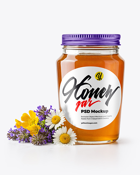 Glass Jar with Wildflower Honey Mockup - Realistic mockups