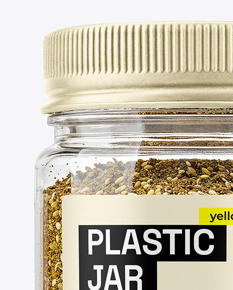 Clear Plastic Jar with Za'atar Spice Mockup