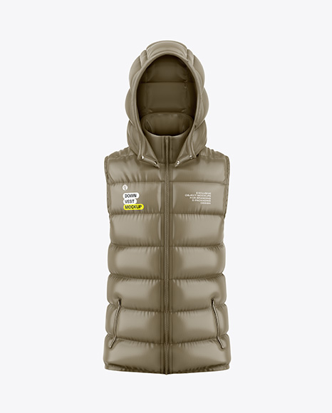 Glossy Hooded Down Vest Mockup
