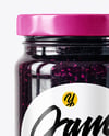 Clear Glass Jar with Blueberry Jam Mockup