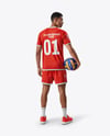 Man Wearing Full Volleyball Kit with Ball Mockup