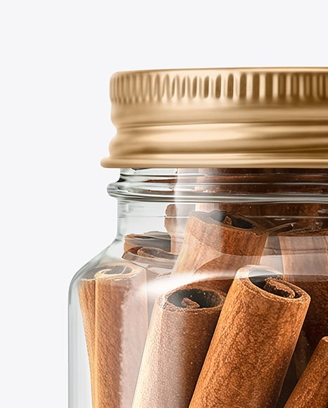 Clear Glass Jar with Cinnamon Sticks Mockup