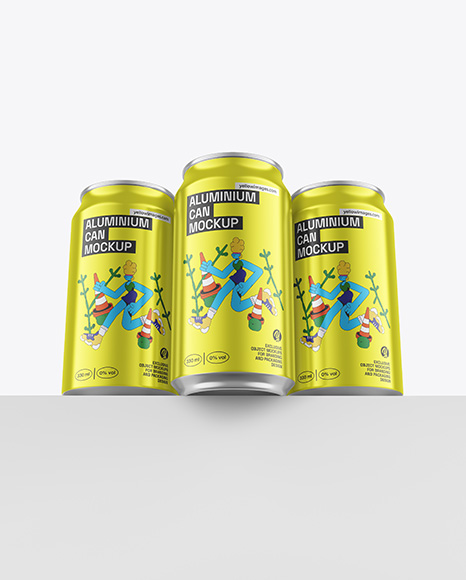 Three Glossy Metallic Cans Mockup - Product package mockup