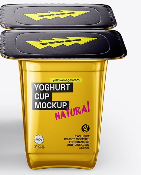 4 Metallized Plastic Yoghurt Cups Mockup