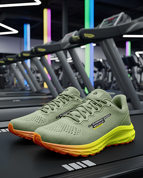 Pair of Running Shoes on Treadmill Mockup