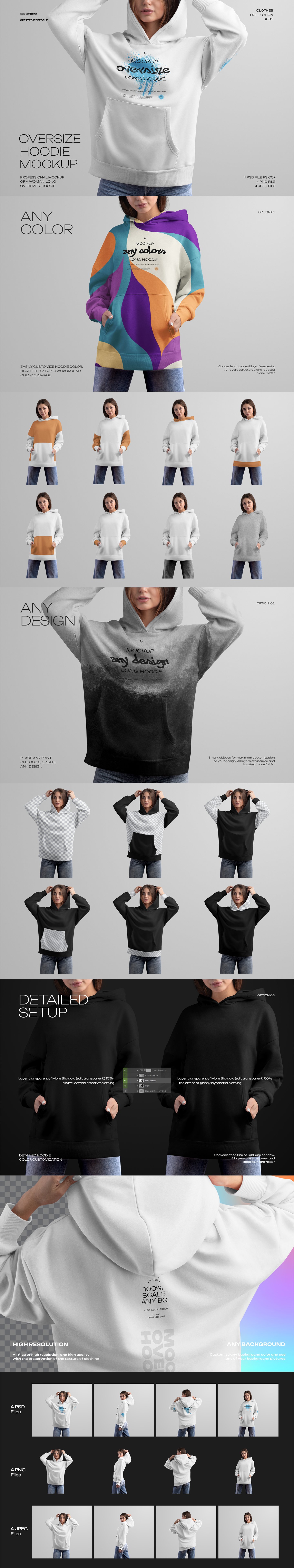 4 Mockups Woman Oversize Long Hoodie. vol.03