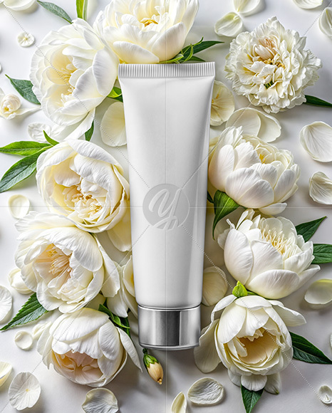 Matte Cosmetic Tube in Flowers Mockup
