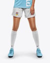 Female Soccer Player Wearing Jersey and Shorts Mockup