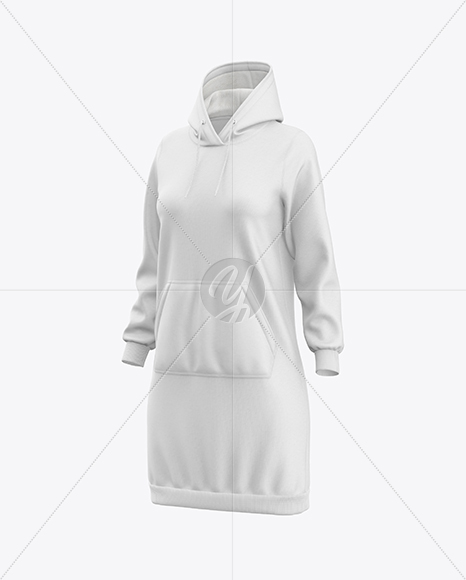 Women Cotton Hoodie Dress Mockup - Half Side View