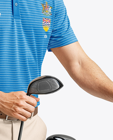 Man Wearing Golf Shirt and Shorts with Bag Mockup
