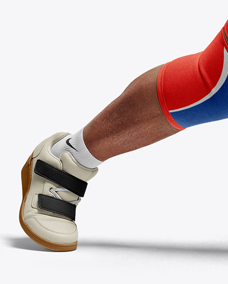 Man Wearing Weightlifing Suit with Barbell Mockup