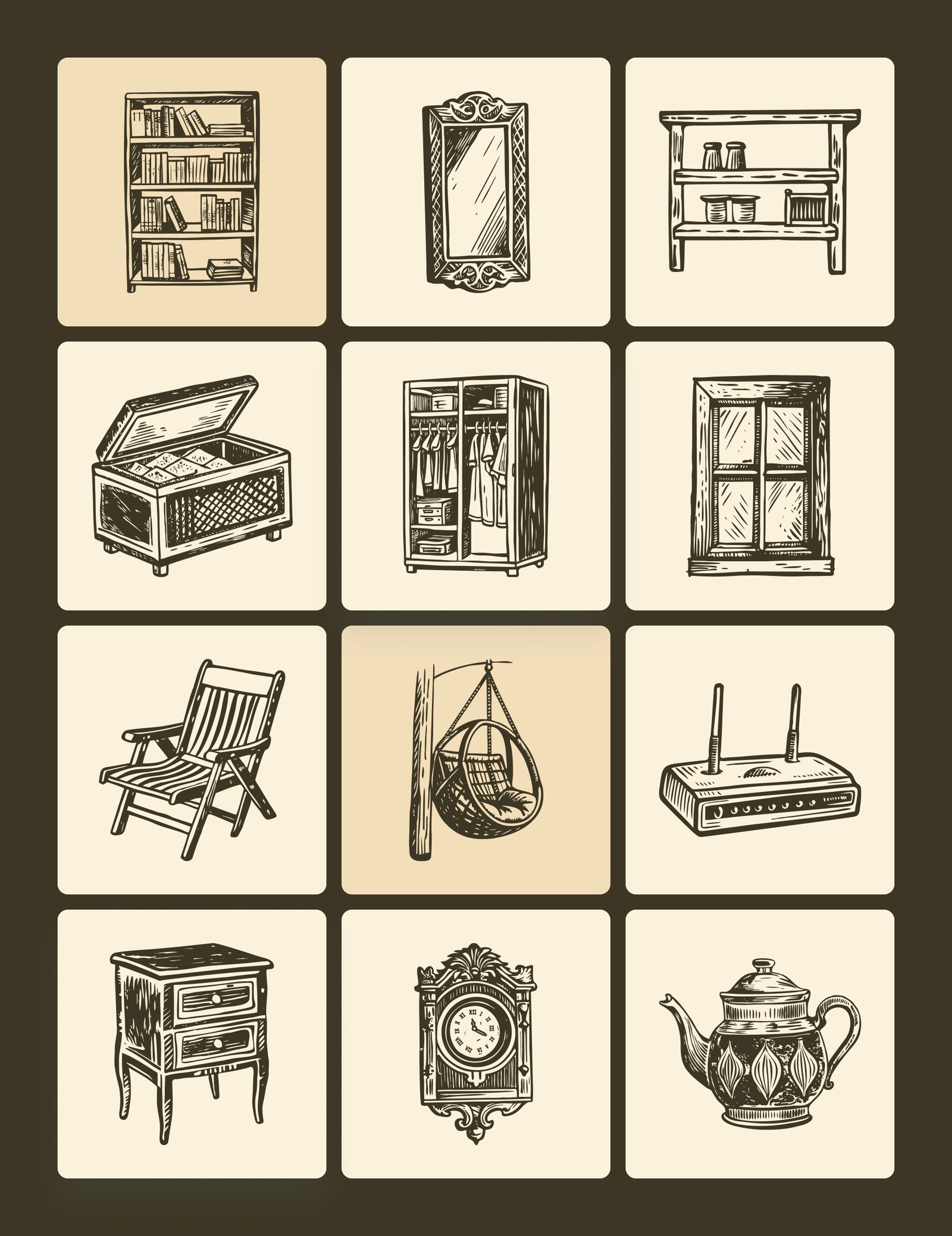 Vintage Home Illustration Set