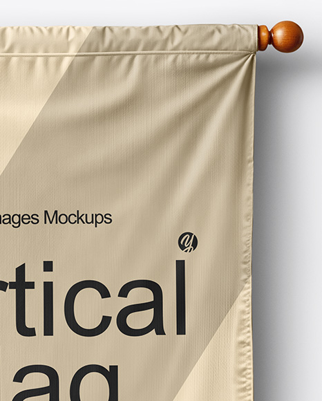 Vertical Flag With Wooden Pole Mockup