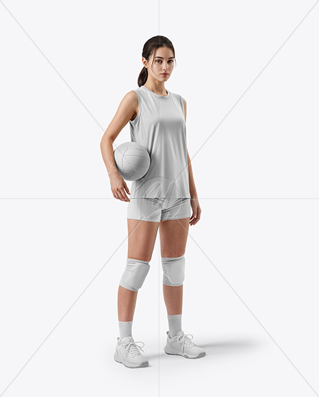 A Woman Wearing a Full Volleyball Kit with Ball Mockup