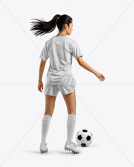 Female Soccer Player Wearing Jersey and Shorts Mockup