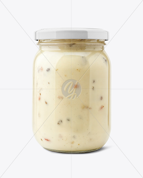 Clear Glass Jar with Clam Chowder Mockup