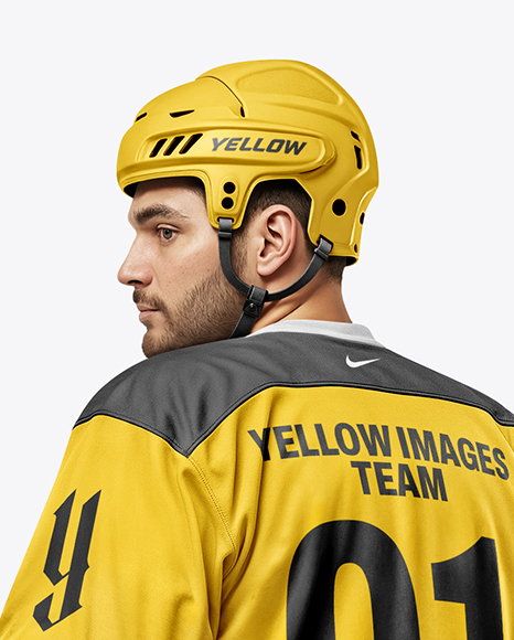 Man Wearing Full Ice Hockey Kit Mockup - Back view