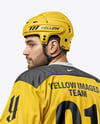 Man Wearing Full Ice Hockey Kit Mockup - Back view