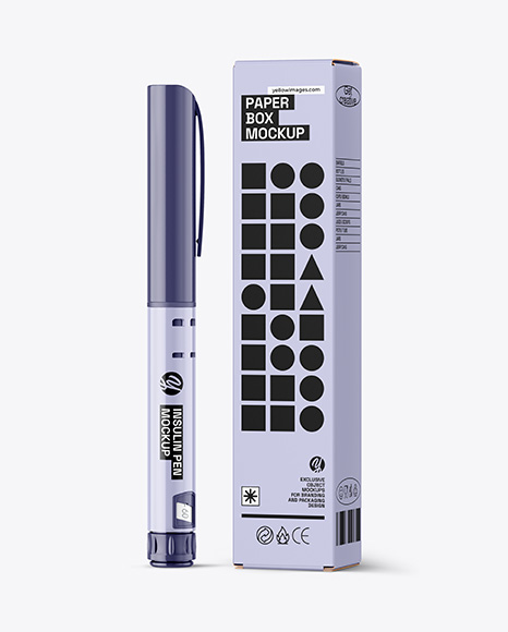 Glossy Insulin Pen with Box Mockup
