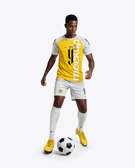 Soccer Player Wearing Raglan Jersey and Shorts Mockup - Mockup kit soccer