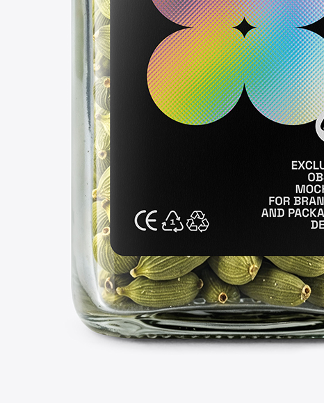 Square Glass Jar with Cardamom Pods Mockup