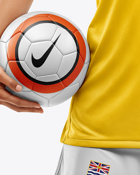 Woman Wearing Soccer Jersey and Shorts Mockup