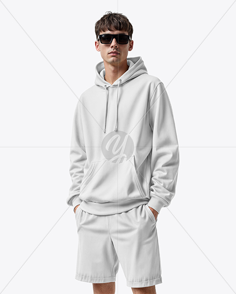 Young Man Wearing Hoodie and Short Mockup