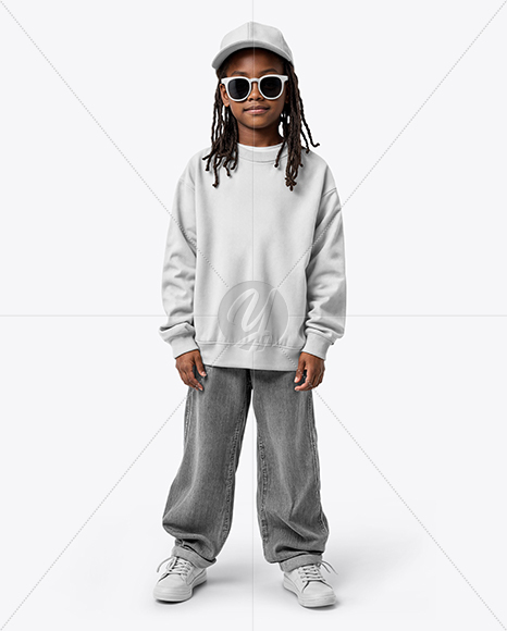 Black Boy with Braids Wearing Sweatshirt and Baseball Cap Mockup