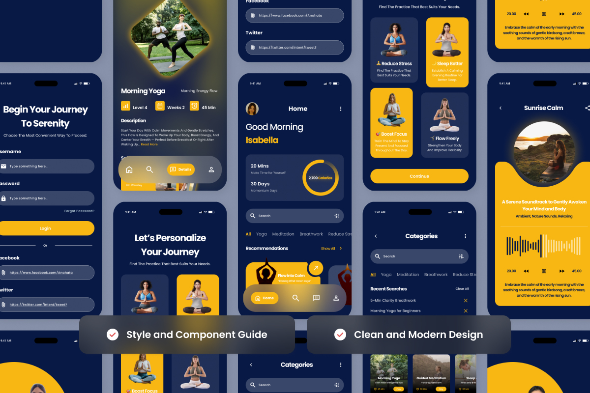 Anahata – Yoga &amp; Meditation App Design Template