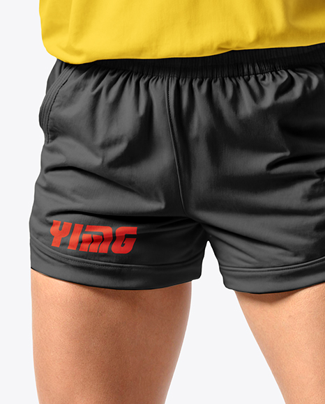 Female UFC Fighter Wearing Long Sleeve T-Shirt & Shorts Mockup
