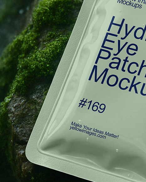 Hydrogel Eye Patch Sachet on Wet Moss Mockup