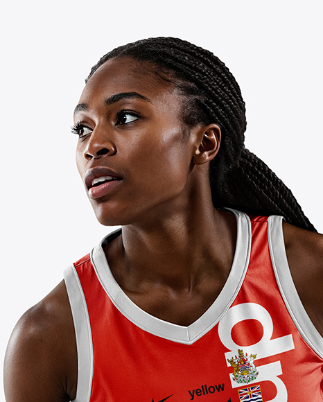 Female Basketball Player Wearing V-Neck Jersey and Shorts Mockup