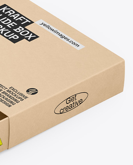 Half Open Kraft Slide Box Mockup – Half Side View