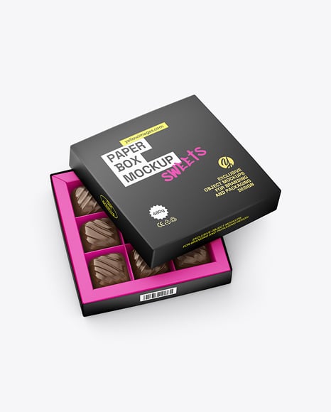 Chocolate Sweets Box Mockup - Box+Of+Chocolates+Mockup+In+Box+Mockups+On+Yellow+Images+Object+Mockups