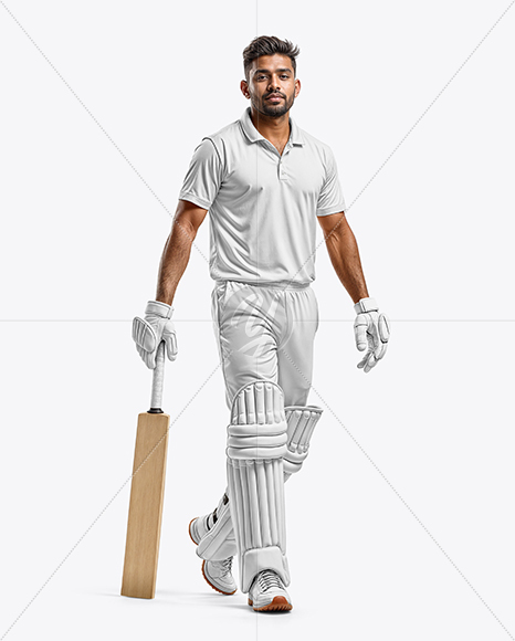 Indian Man Wearing Full Cricket Kit Mockup