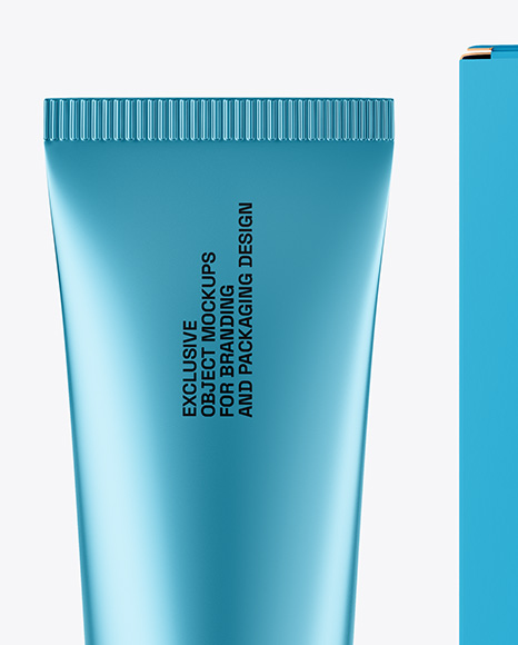 Metallic Cosmetic Tube with Box Mockup