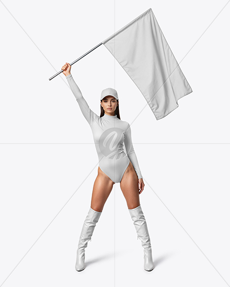 Woman Wearing Bodysuit with Flag Mockup