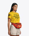 Woman Wearing T-Shirt with Fanny Pack Mockup