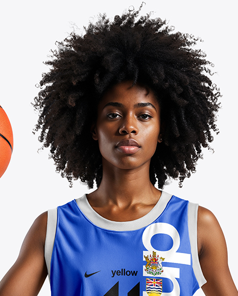 Afro-American Woman Wearing Full Basketball Uniform Mockup