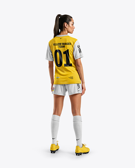 Female Soccer Player Wearing Jersey and Shorts Mockup