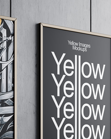 Three Framed Posters on Concrete Wall Mockup