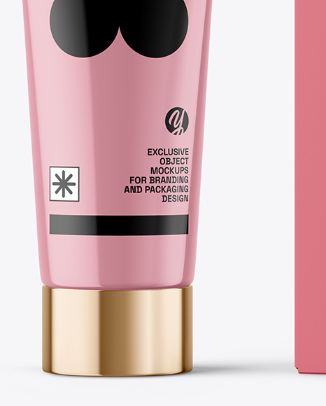 Glossy Cosmetic Tube with Box Mockup