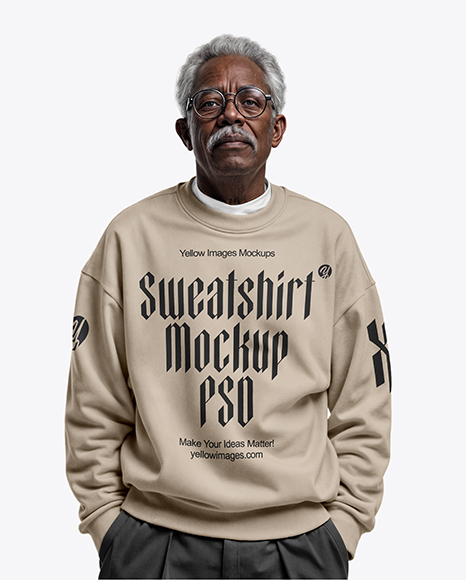 Older Black Man Wearing Sweatshirt and Pants Mockup - Blank sweatshirt mockup