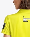 A Woman Wearing a Polo Shirt and Pants Mockup