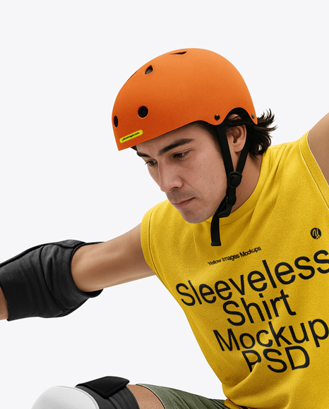 Skater in Protective Gear with Skateboard Mockup