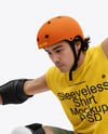 Skater in Protective Gear with Skateboard Mockup