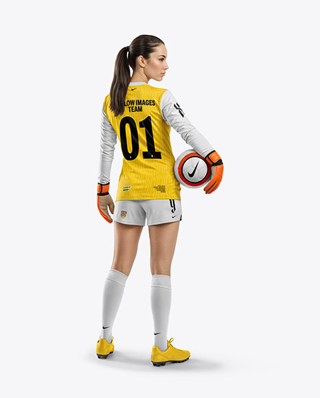 Female Soccer Goalkeeper Wearing Long Sleeve Jersey Mockup - Crew neck mockup