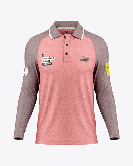Men's Heather Raglan Long Sleeve Polo Shirt Mockup - Front View - White long sleeve mockup