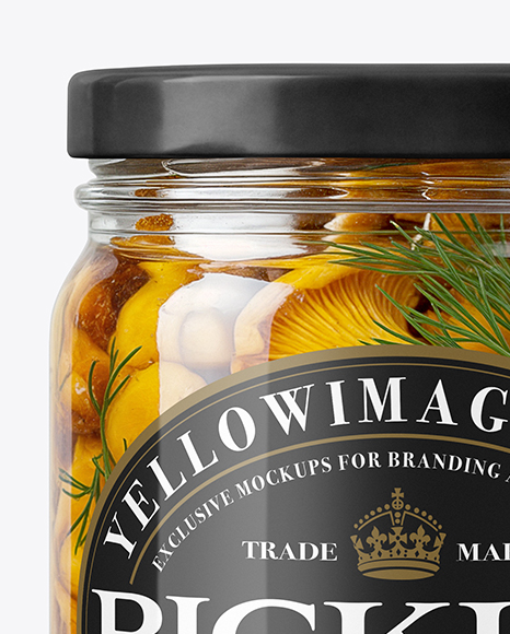 Glass Jar with Chanterelles Mushrooms Mockup