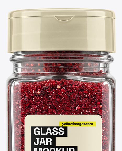 Square Glass Jar with Sumac Spice Mockup